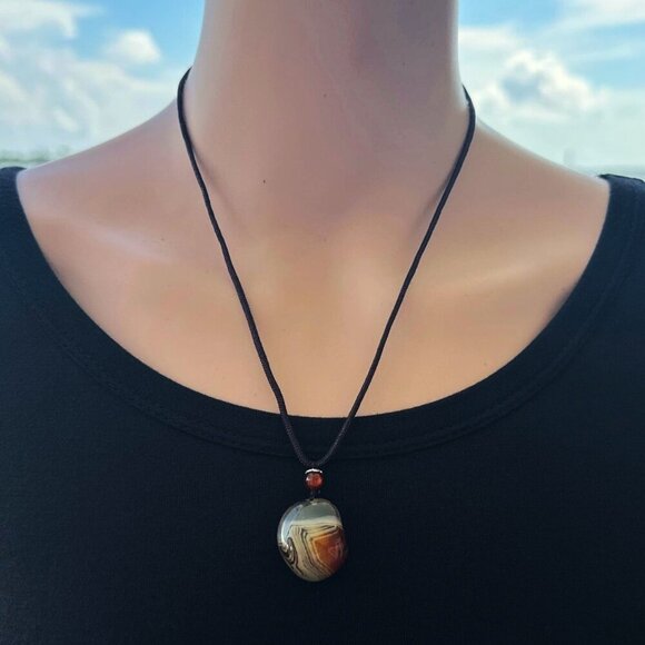 Natural Stone Pendant Slider Necklace boho - Picture 3 of 3